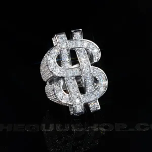 18K Yellow Gold-Plated Iced  AAA CZ Hollow US Dollar Ring