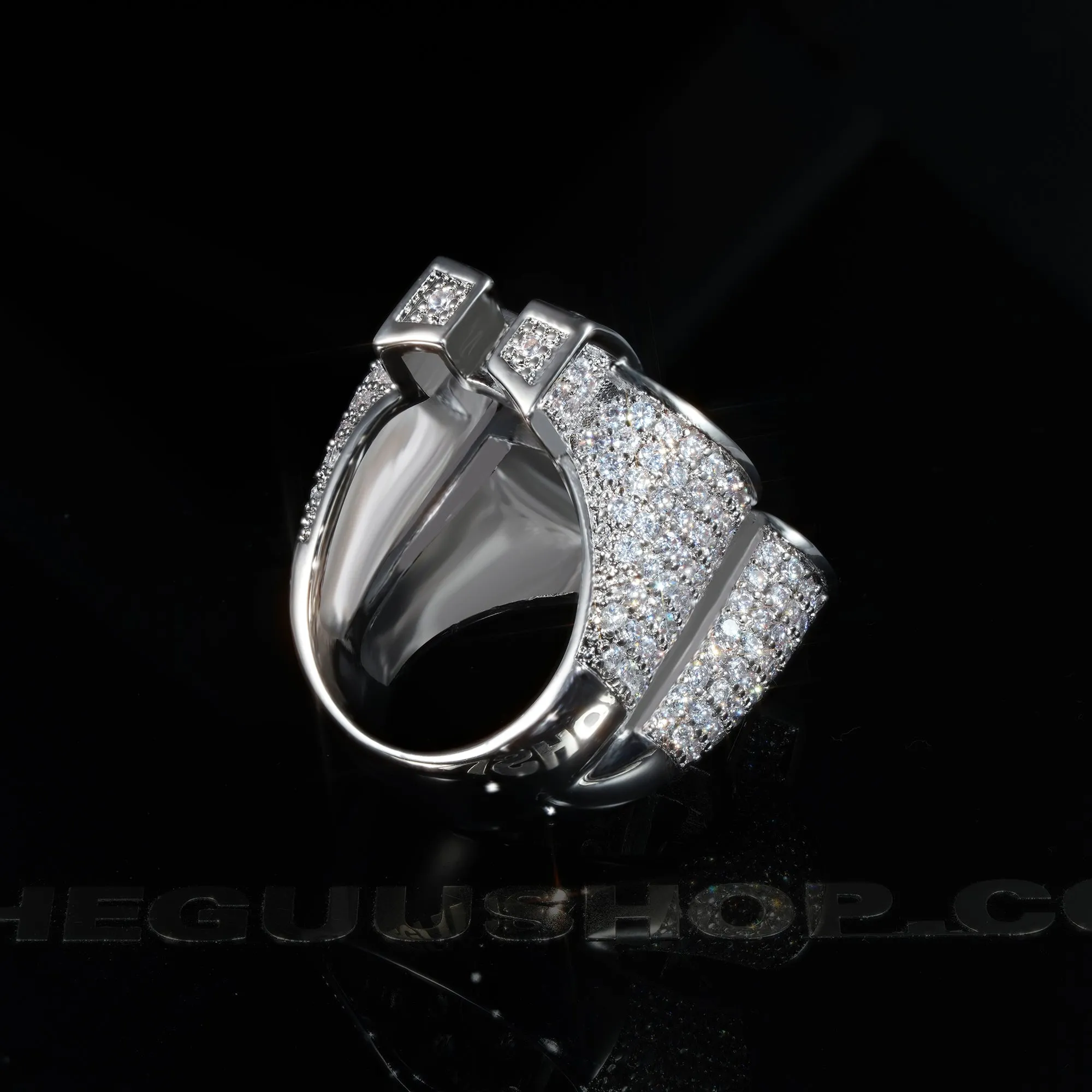 18K Yellow Gold-Plated Iced  AAA CZ Hollow US Dollar Ring