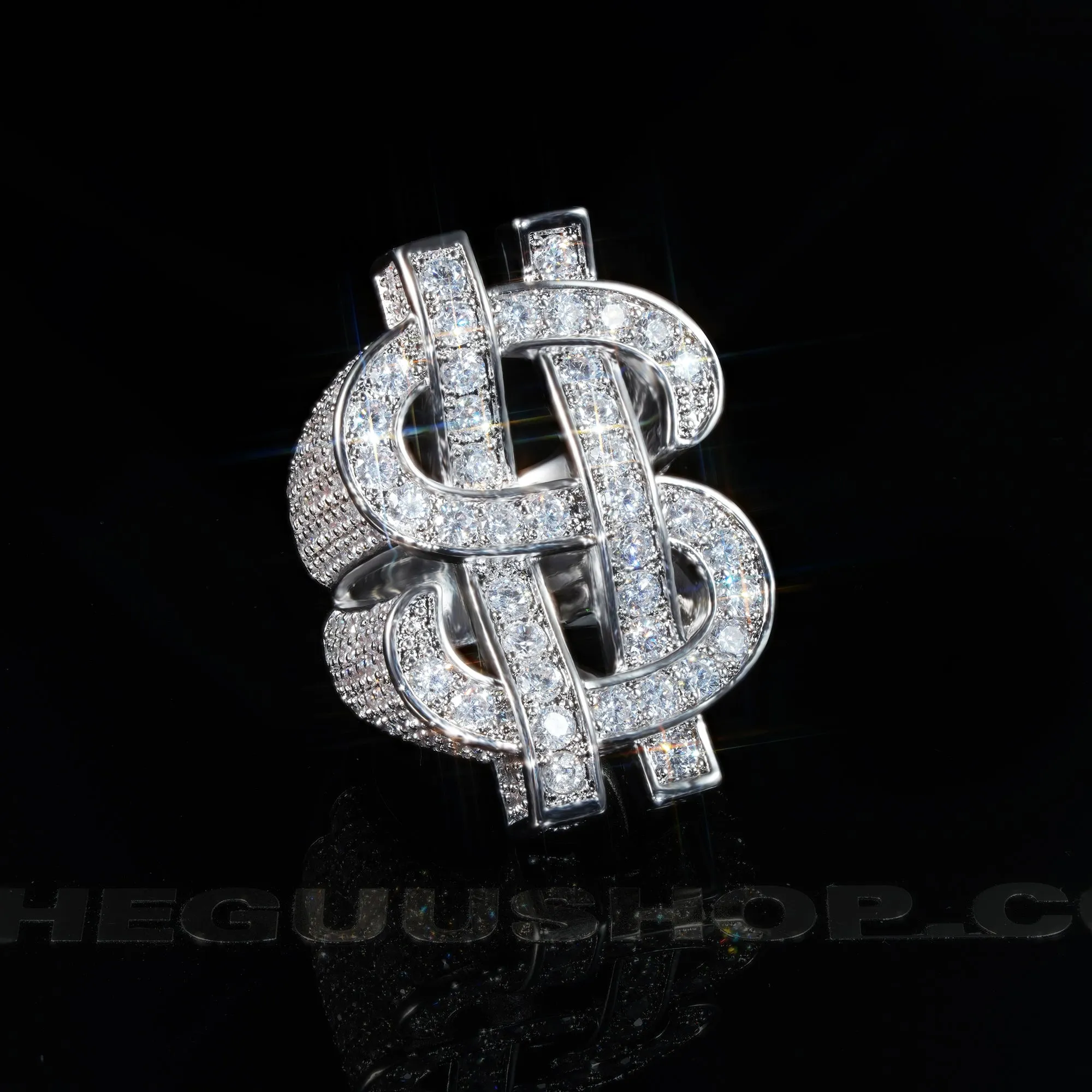 18K Yellow Gold-Plated Iced  AAA CZ Hollow US Dollar Ring