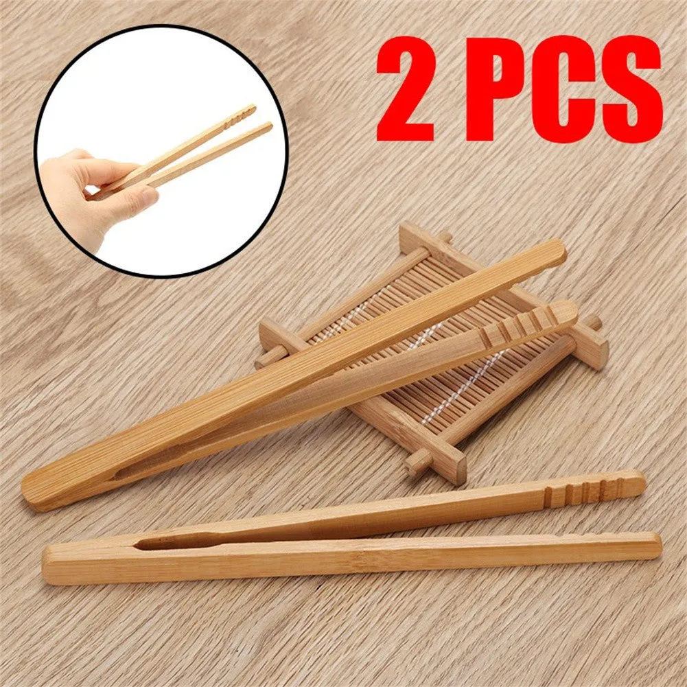 2pcs, Bamboo Food Clips, Wooden Kitchen Clips, Ice Clips, Fruit Clips, Serving Tongs, Barbecue Tongs, Salad Servers, Buffet Tongs, Multipurpose Wooden Food Tongs For Party, Wedding, Buffet, Kitchen Utensils, Kitchen Supplies, Back To School Supplies