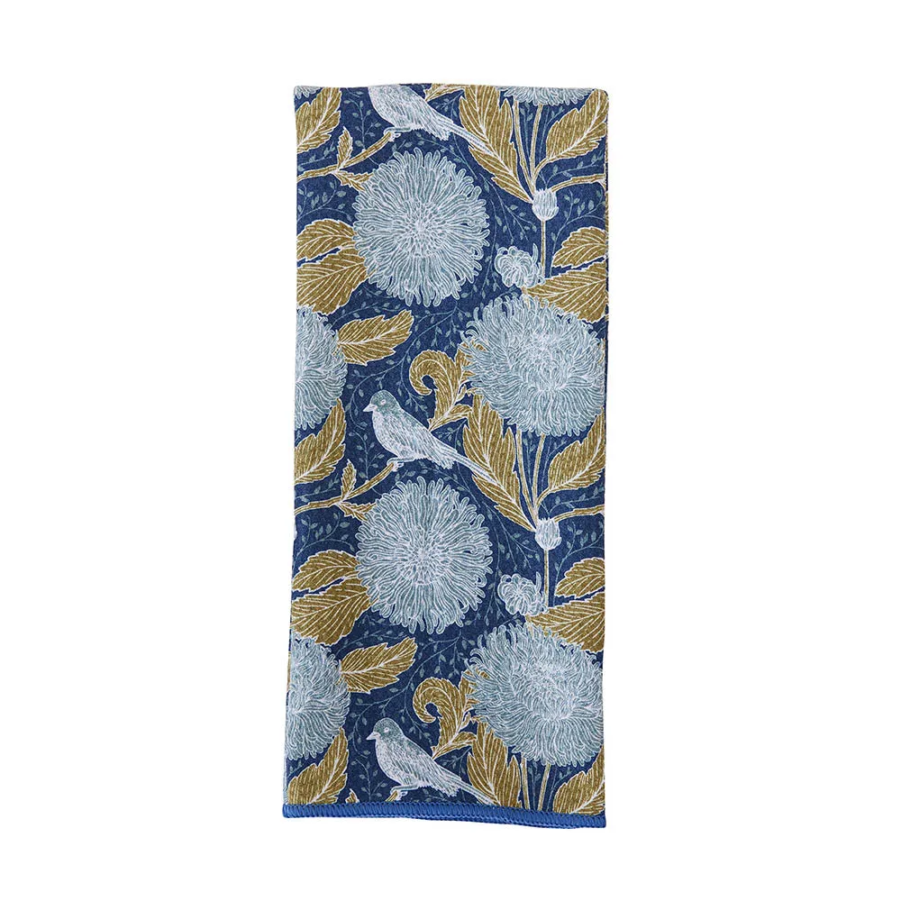 Chrysanthemum blu Kitchen Tea Towel-Double Side Printed