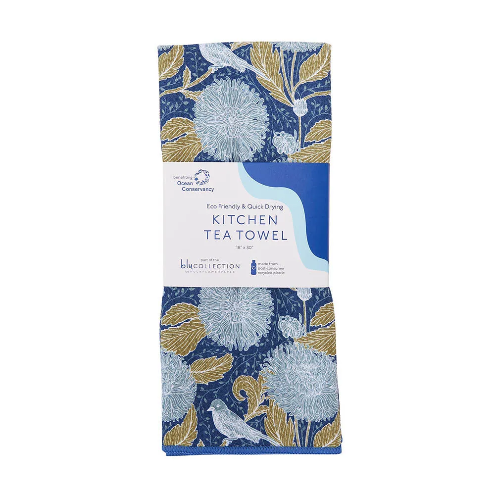 Chrysanthemum blu Kitchen Tea Towel-Double Side Printed