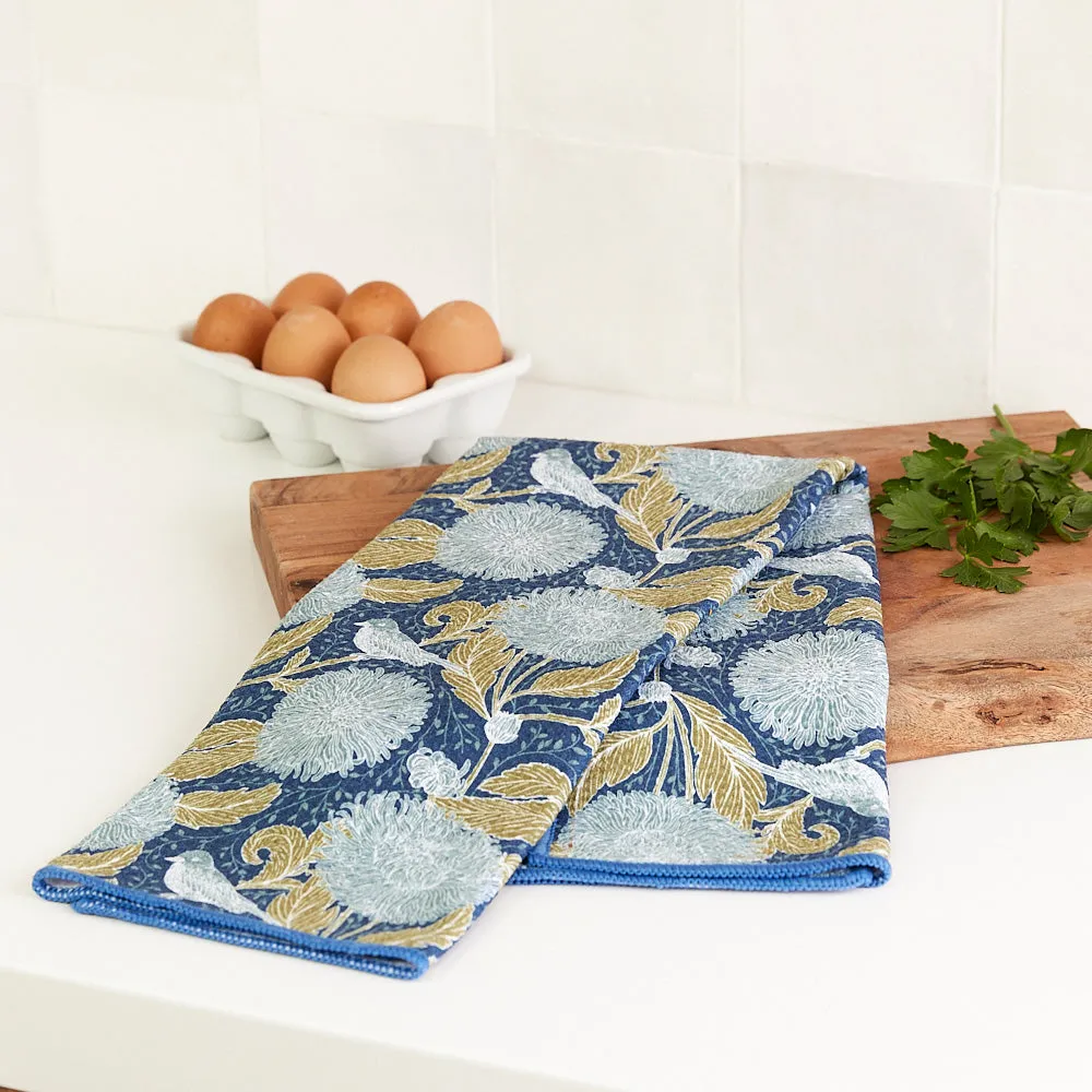 Chrysanthemum blu Kitchen Tea Towel