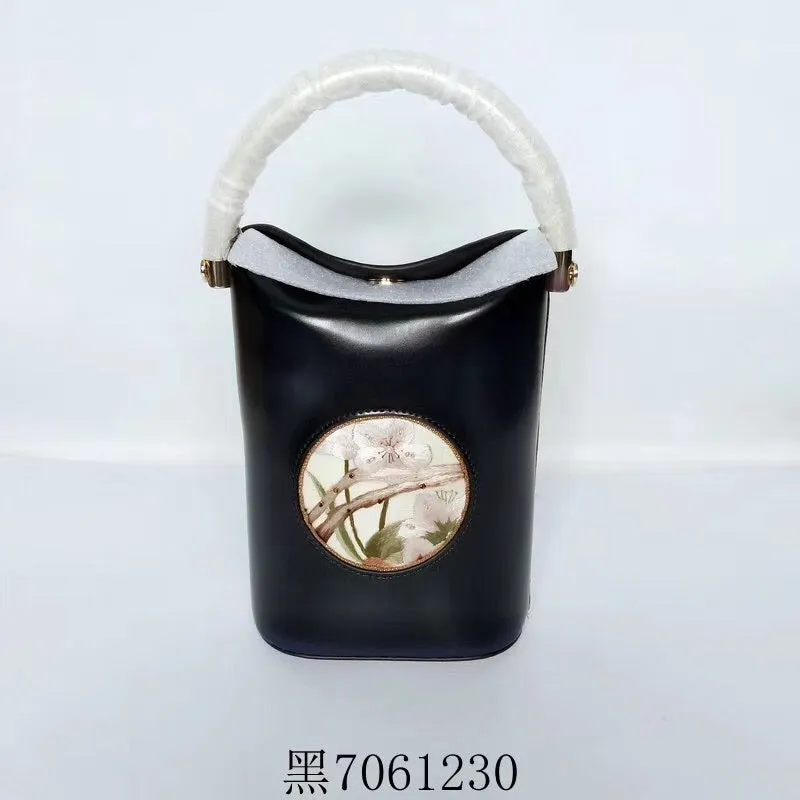 Classic hand su embroidery metal cowhide bag mini bucket pail shoulderbag handbag