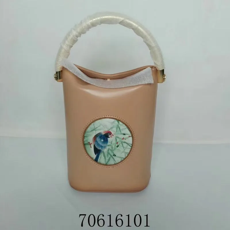 Classic hand su embroidery metal cowhide bag mini bucket pail shoulderbag handbag