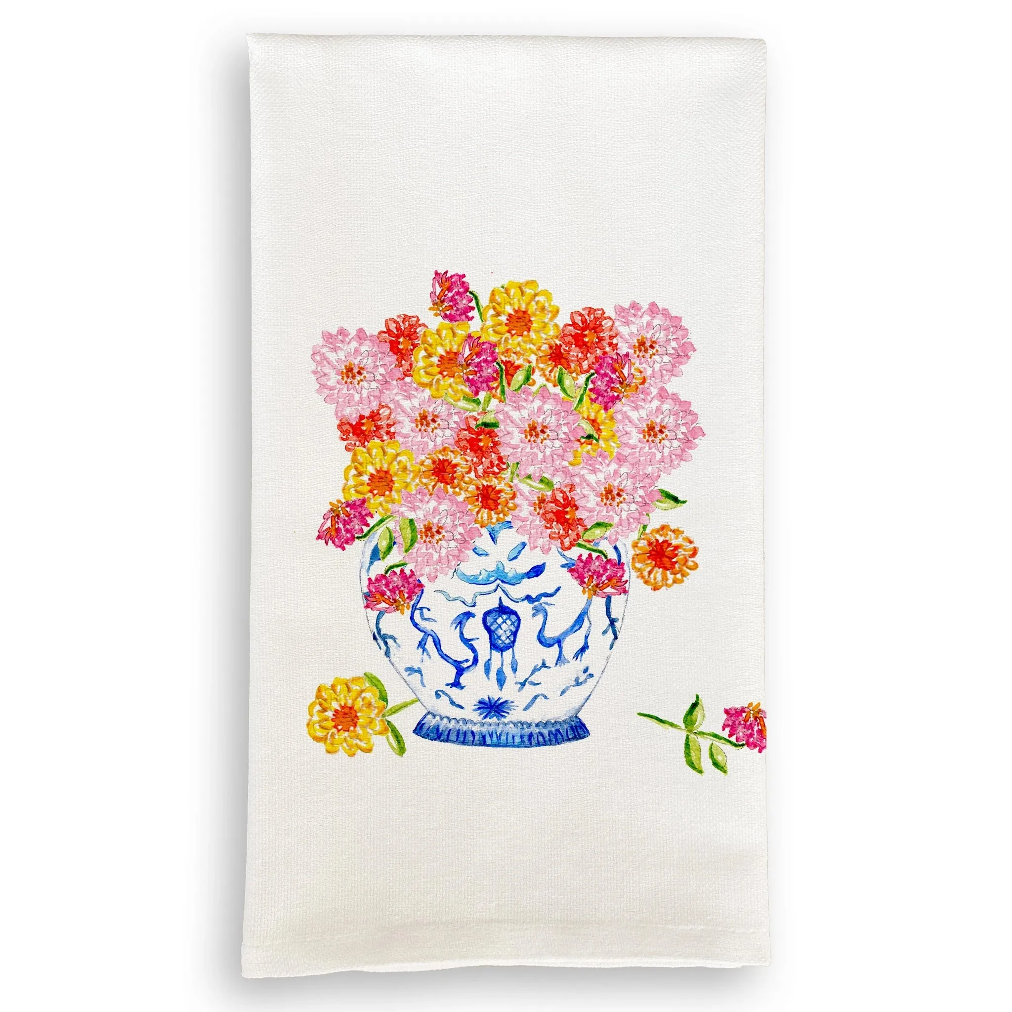 Ginger Jar with Zinnias Tea Towel