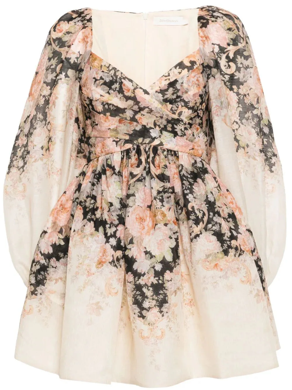 Illustration Draped Mini Dress in Tea Rococo Floral