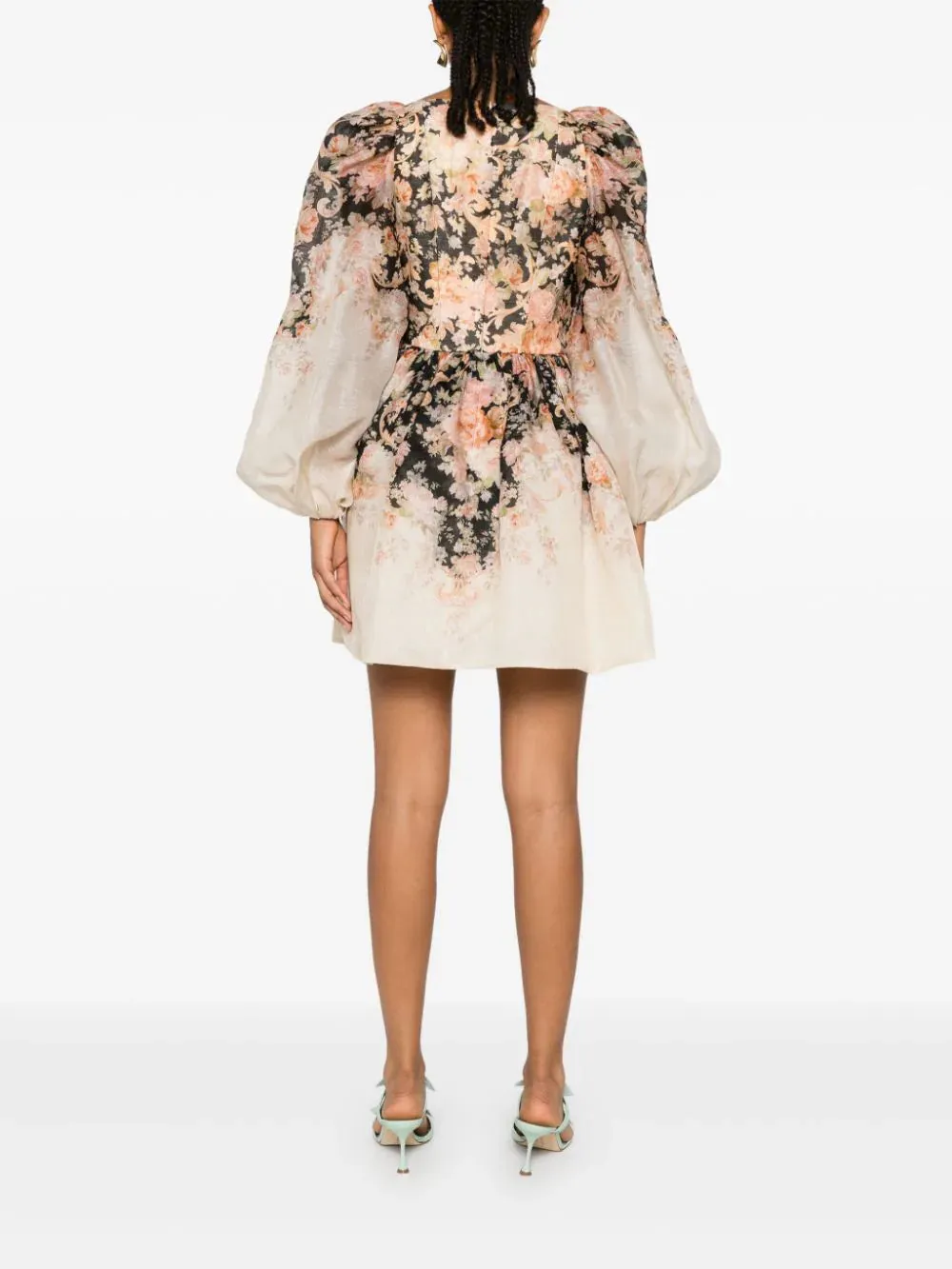 Illustration Draped Mini Dress in Tea Rococo Floral