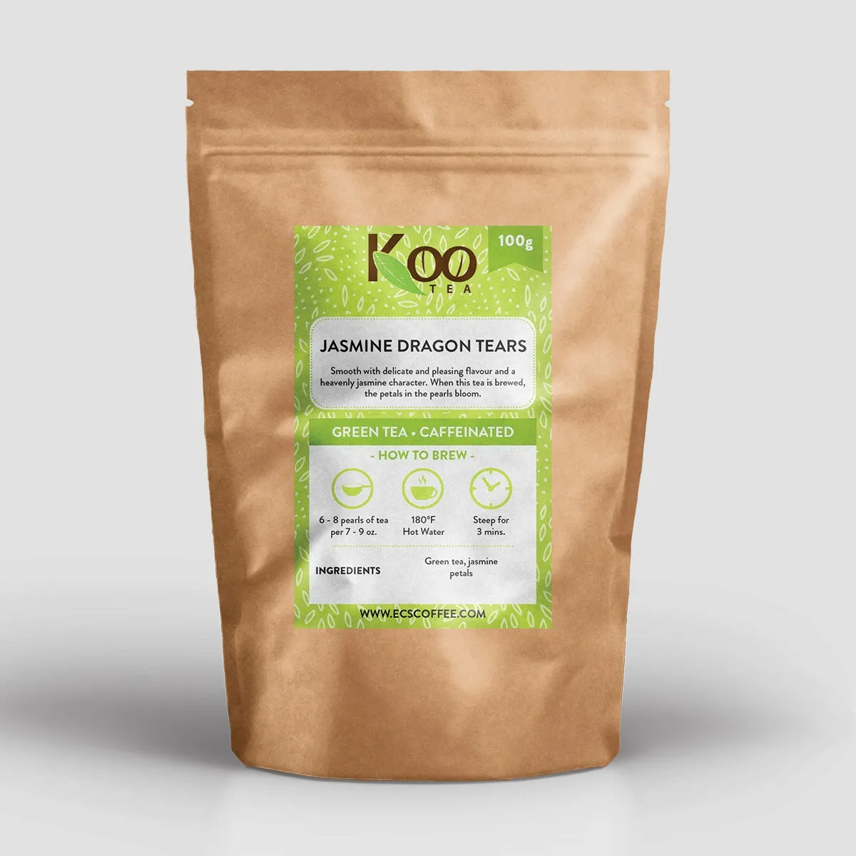 Premium KOO Tea - 100g Jasmine Dragon Tears Green Tea - Aromatic and Refreshing