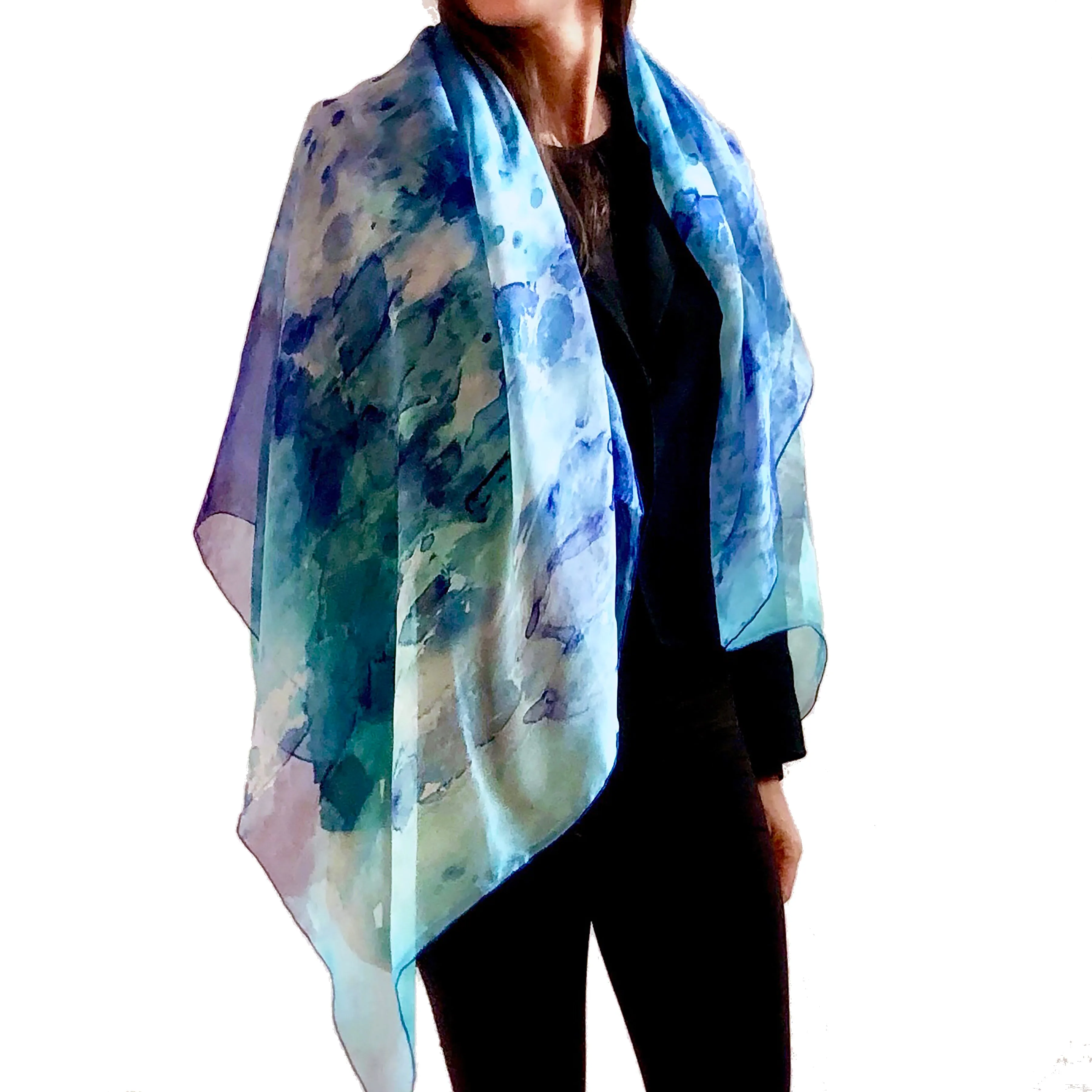 Oversized Clear Blue Silk Chiffon Scarf