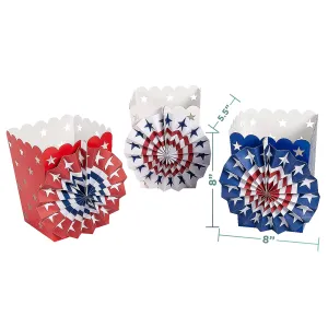 Patriotic Party Paper Fan Luminary Bags and Tissue Tinsel Garland Set