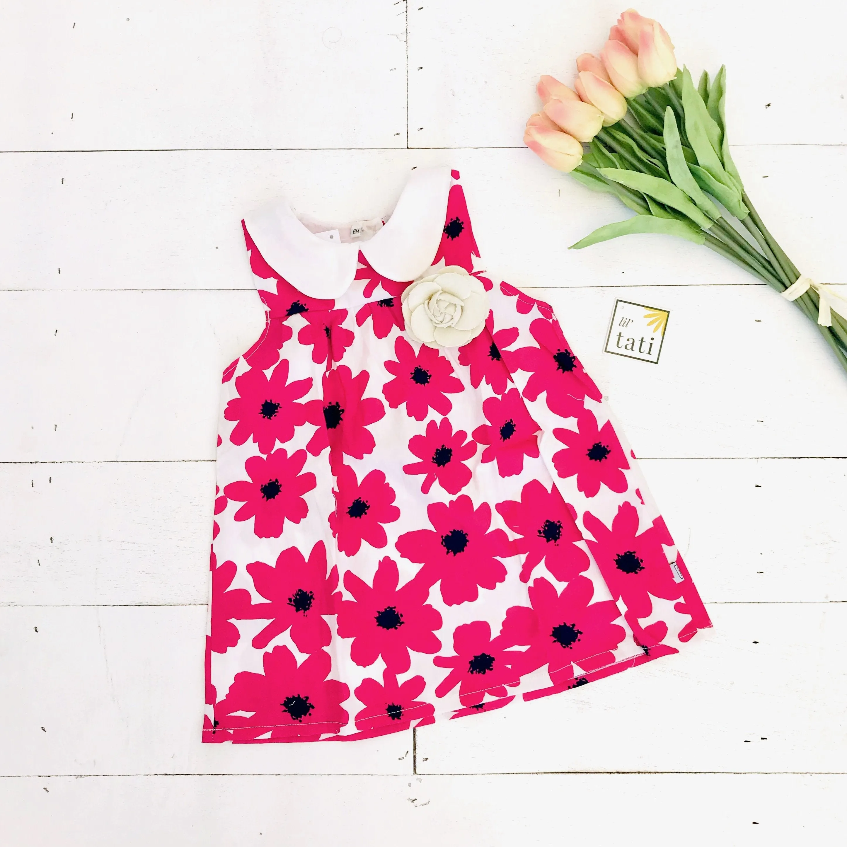 Tea Rose Dress in Edgy Floral Pink Print