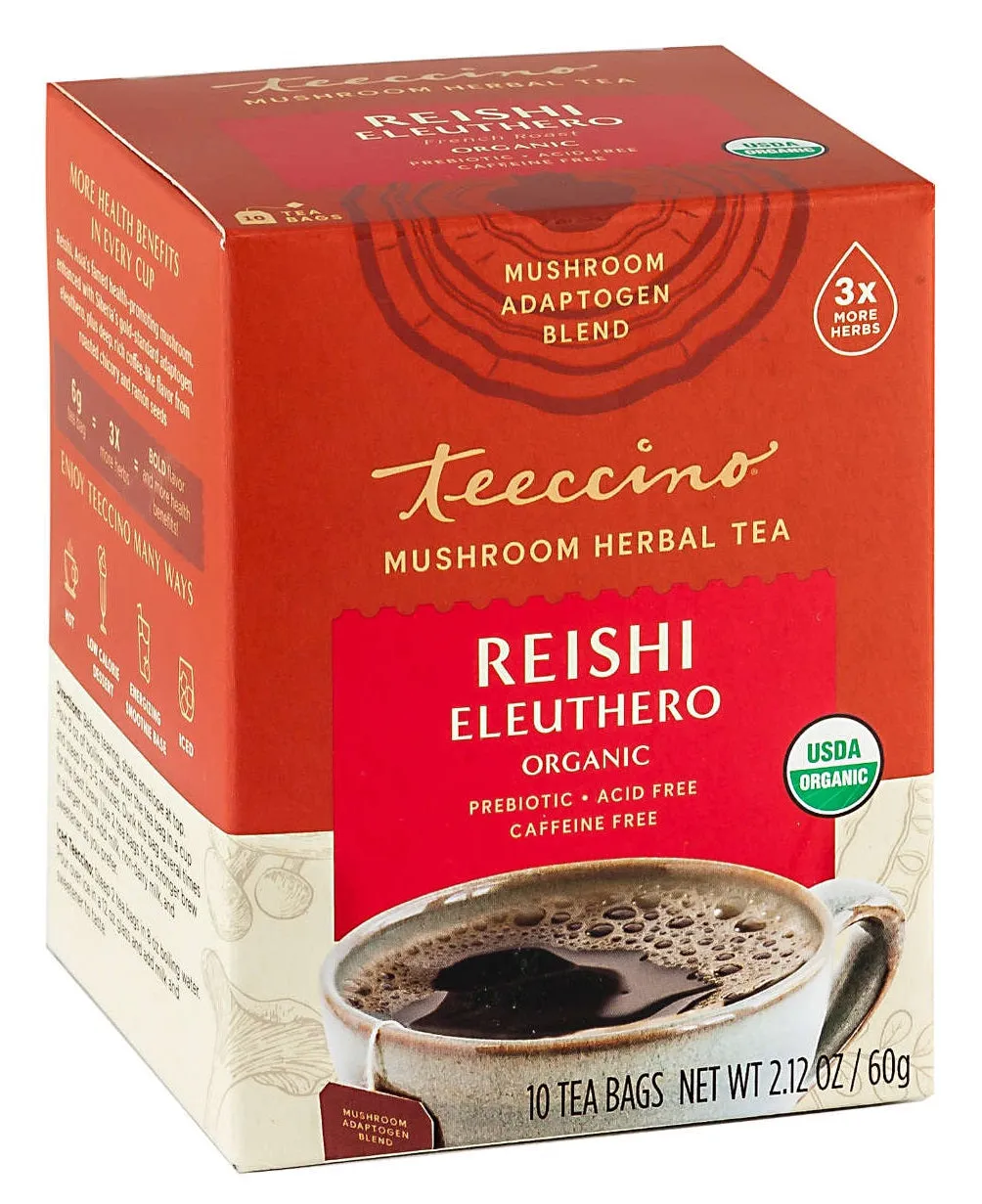 Teeccino Mushroom Herbal Tea Reishi Eleuthero 10ct